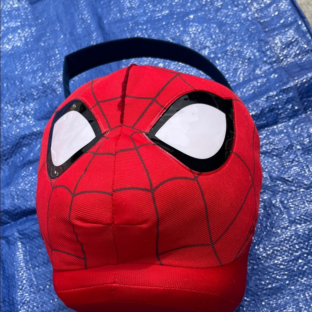Red Spider Hero Kids Costume Mask used bucket